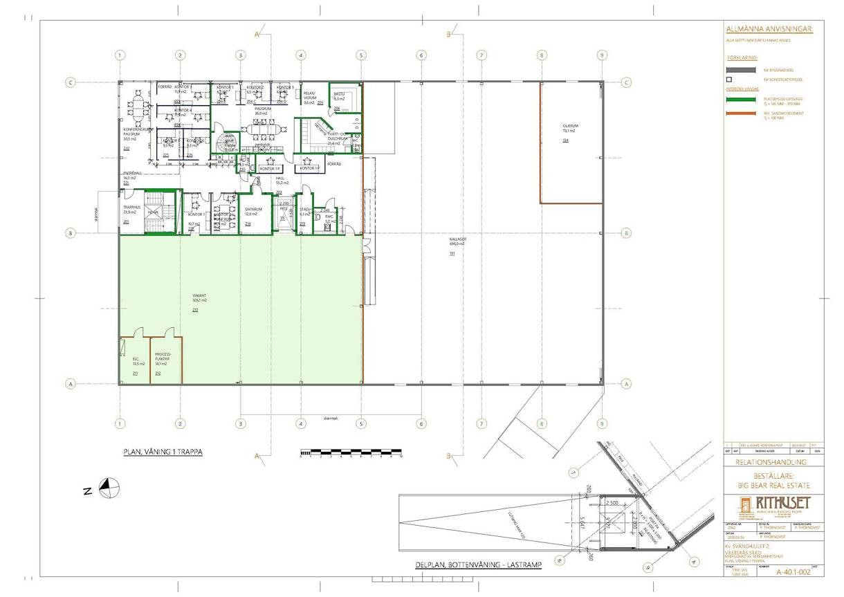 Planlösning för kontorsvåningen en trappa upp på Returvägen 1, Big Bear Real Estate AB